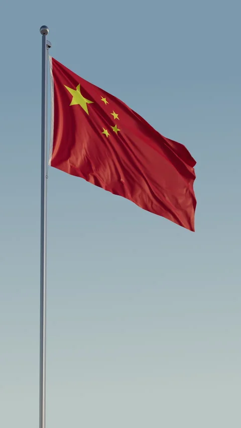 China PRC Beijing Flag vertical Cinematic Loop Realistic Motion Blue Sky Stock Footage 270998162