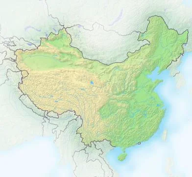 China, shaded relief map Stock Illustration