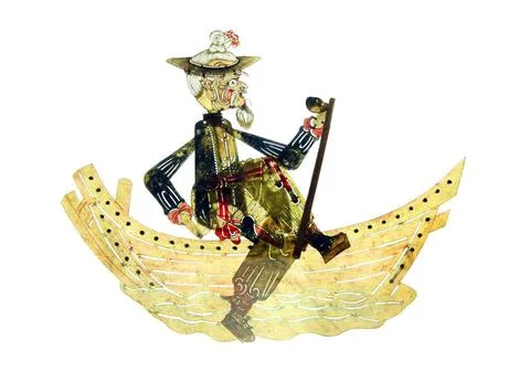  China: Shadow puppet of an old man in a boat, Shanxi or Gansu Province, 2... Stock Photos