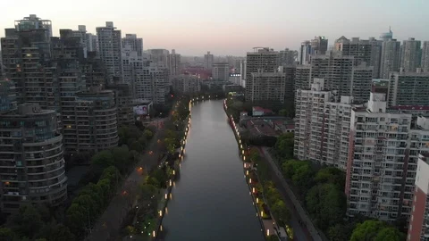 China Shanghai city river night shot Stock Footage