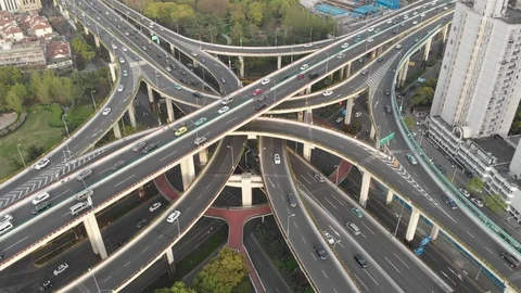 China Shanghai city viaduct aerial photography Stock Footage