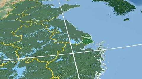 China - Shanghai outlined on physical map Stock Illustration