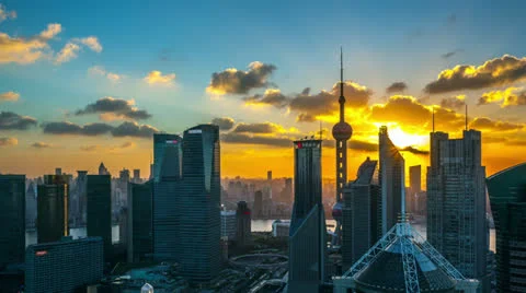 China Shanghai skyline at sunset,time lapse. Stock Footage