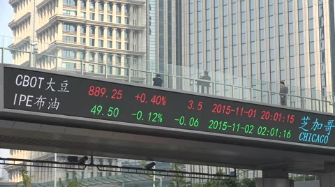 China, Shanghai stock exchange index, ticker board displaying information Stock Footage