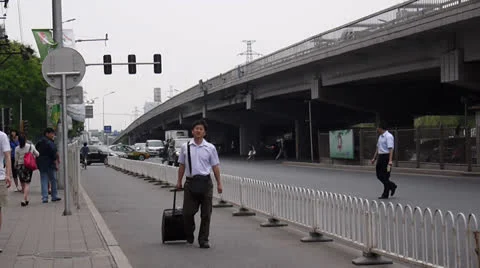 China sidewalk beneath overpass Video stock 23818302