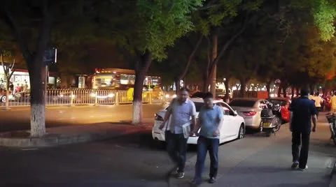 China SIdewalk at night Video stock 23819027