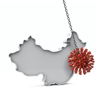 China simple 3D map being hit by coronavirus. 3D Rendering 스톡 일러스트