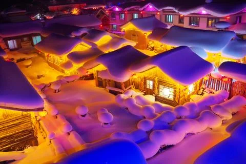China Snow Town Stock Photos