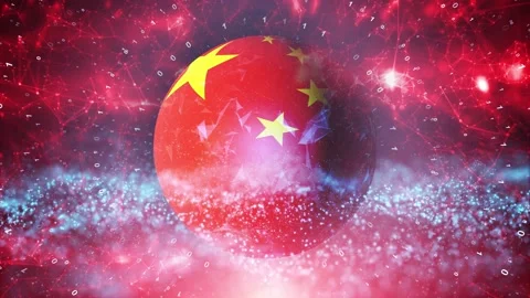 China sphere flag with binary cyberspace background Stock Footage 130294586