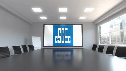 China State Construction Engineering Corporation logo on the screen in a meeting Stock Footage 87659134