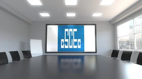 China State Construction Engineering Corporation logo on the screen in a meeting Stock Illustration