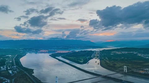 China: Three Gorges Dam at Sunset Stock Footage 280470003