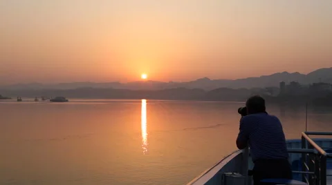 CHINA THREE GORGES DAM YANGTZE RIVER SUNRISE SUNSET Stock Footage 49203582