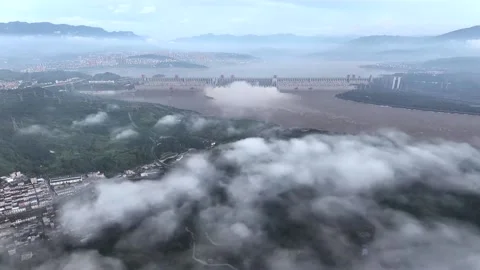 China: Time-lapse of The Three Gorges Dam Flood Discharge in Yichang Stock Footage 280417839