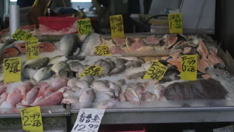 China Town raw fish store stand market in New York City Stock Footage 335302139