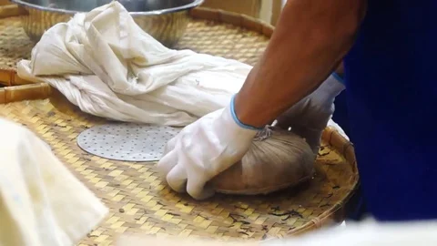 China traditional stone pressing process of tea field Stock Footage 70693439