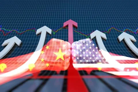 China-US economic confrontation and cooperation, financial economy Stock Illustration