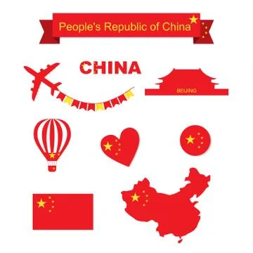 China vector set. Flag and map Stock Illustration