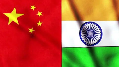 China vs India Flags Waving Animation Loop for Geopolitical Concept. 库存影片 335916089