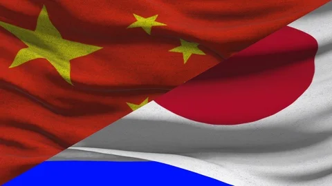 China Vs Japan waving Flags on a Blue Screen Stock Footage 88787997