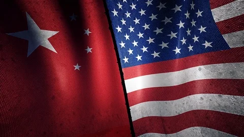 China vs United States Flags. Conflict concept waving flags. Stock Footage 125628086