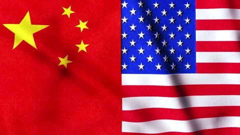 China vs USA Flags Waving Animation Loop for Geopolitical Concept. 库存影片 335916028