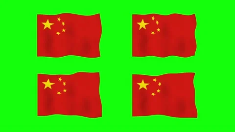 China Waving Flag 2D Animation on Green Screen Background. Looping seamless.. Stock Footage 227316215