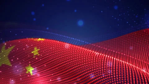 China waving  flag on blue background with bright flares, motion loop Stock Footage 149475615