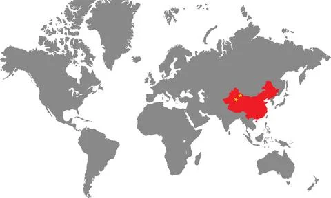 China in World Map, World Map, Geographic Map, China map, China Border line.. Stock Illustration