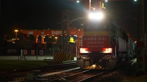 China: Xi'an launches first timetabled China-Europe freight train to prag... Stock Footage 321455673
