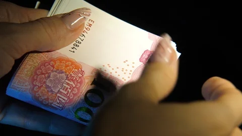 China yuan banknotes. Chinese money Stock Footage
