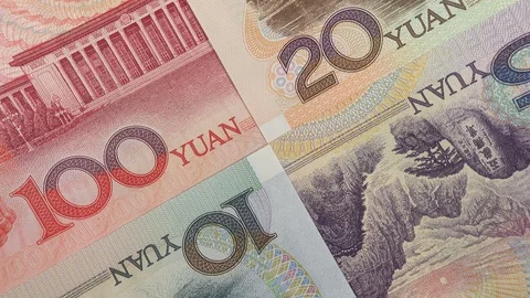 China yuan notes close up rotating. Chinese money, currency. Stock Footage 105069011