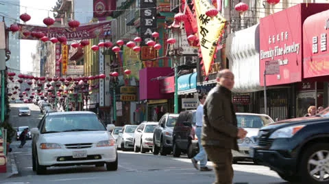 Chinatown San Francisco busy street business intersection HD 5614 Stock Footage