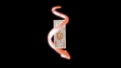 Chinese 100 Yuan note floating with red glowing arrows Stock Footage 319672759