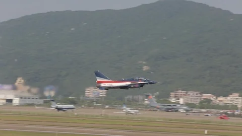 Chinese Air Force flight demonstration team Bayi low level passes Stock Footage 97678301