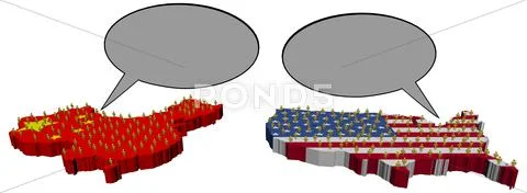 Chinese american meeting with map flags illustration Stock Illustration