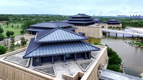 Chinese  ancient architecture,It is located along the Weihe River in Xianyang Stock Footage 325135894