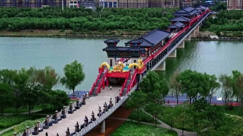 Chinese  ancient architecture,It is located along the Weihe River in Xianyang Stock Footage 325138001