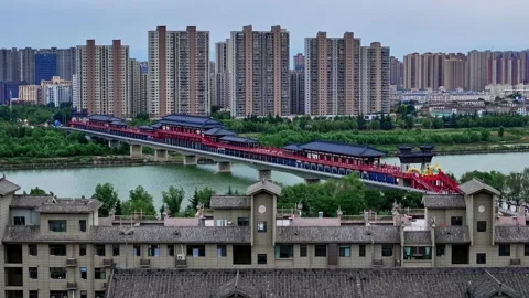 Chinese  ancient architecture,It is located along the Weihe River in Xianyang Stock Footage 325138716