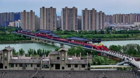 Chinese  ancient architecture,It is located along the Weihe River in Xianyang Stock Footage 325138786