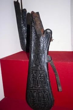 Chinese ancient war instruments in a museum, close-up of photo Stock Photos