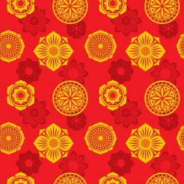 Chinese and japanese elements vector seamless pattern. Tribal asian wallpaper Illustrazione stock