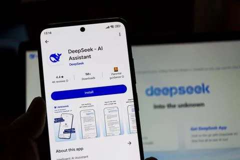 Chinese artificial intelligence DeepSeek large language models app 库存照片