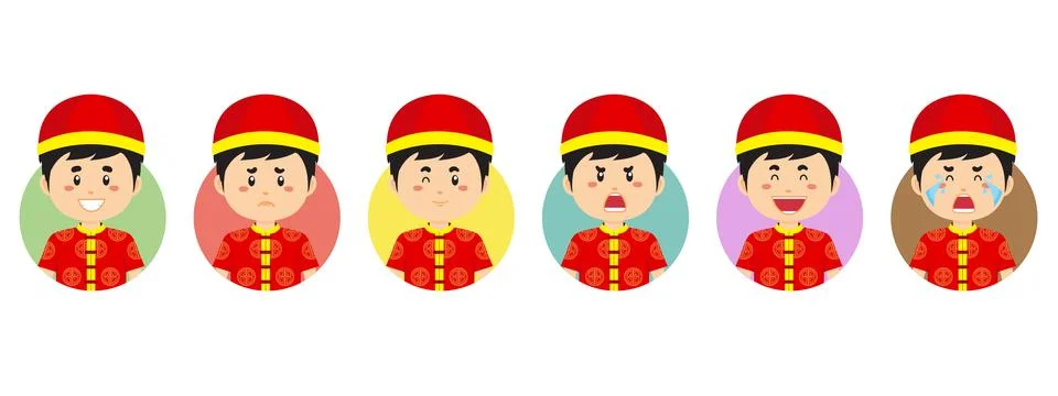 Chinese Avatar with Various Expression Stock Illustration