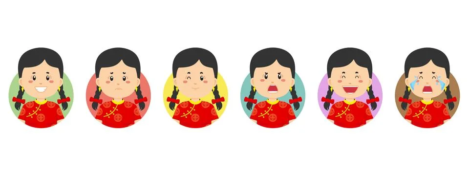 Chinese Avatar with Various Expression Stock Illustration