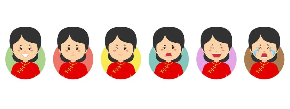 Chinese Avatar with Various Expression Stock Illustration