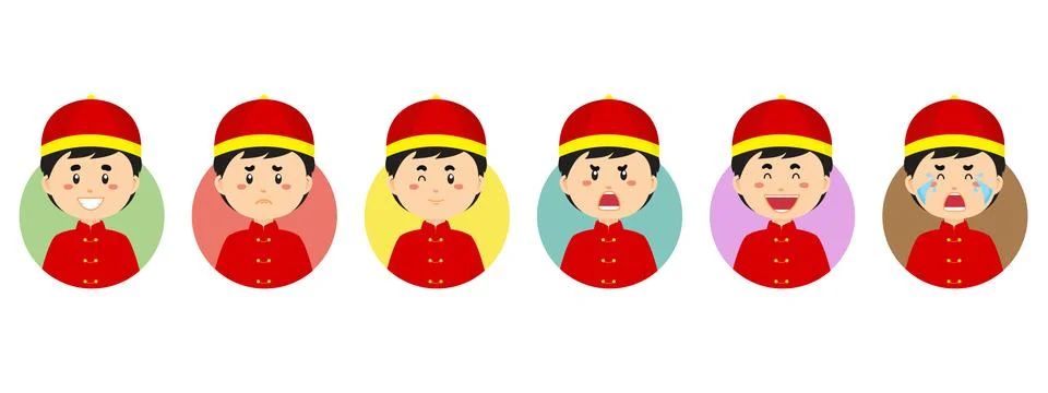 Chinese Avatar with Various Expression Stock Illustration