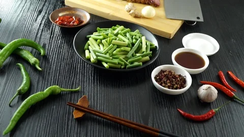 Chinese Bacon on the Board Stock Footage 111635760