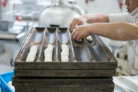 Chinese Baker Making Soft Rolls Stock Photos