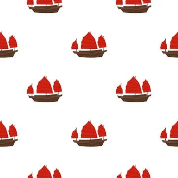 Chinese boat with red sails pattern seamless Stock Illustration